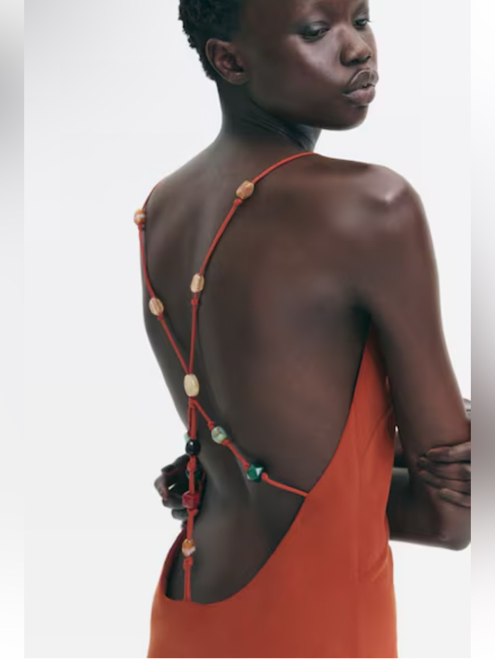 H&M EDITION NWT DARK ORANGE BEAD-DETAIL CRÊPE DRESS SIZE SMALL
